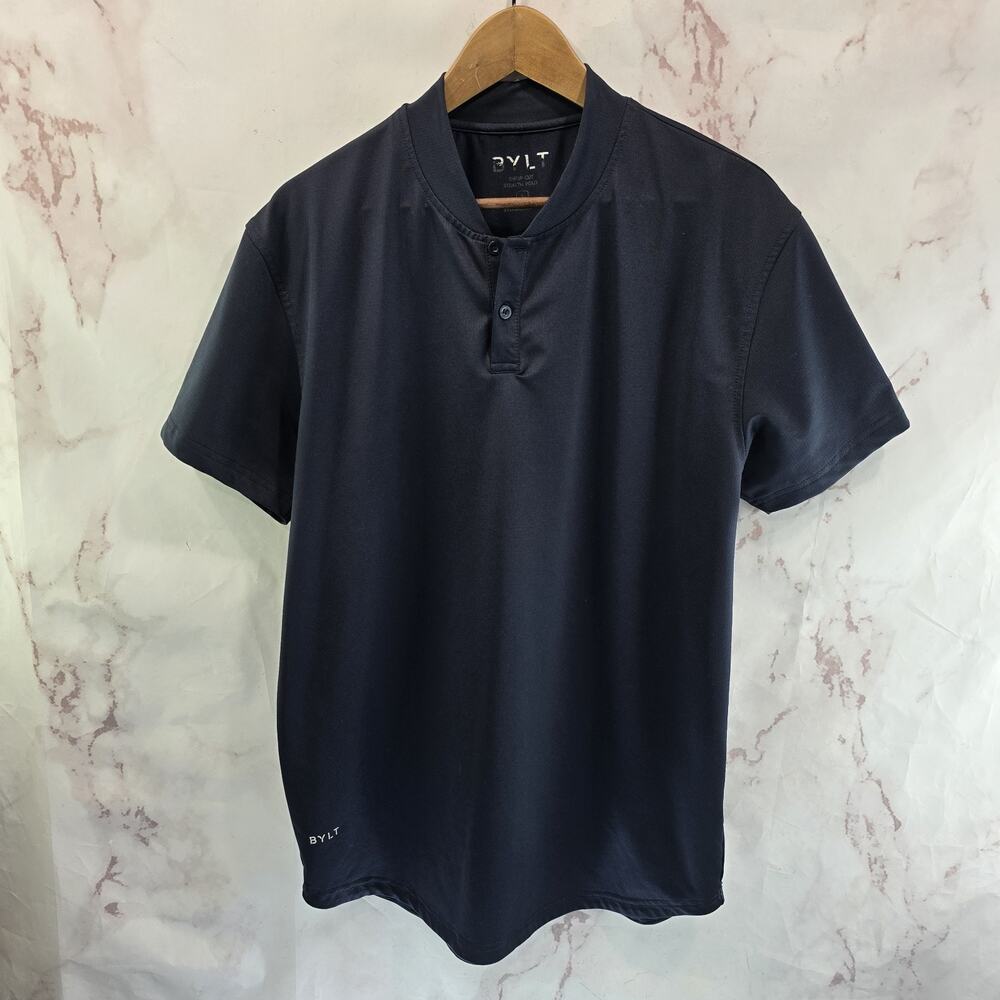 BYLT Shirt Mens Large Black Stealth Polo Short Sleeve Henley Performance